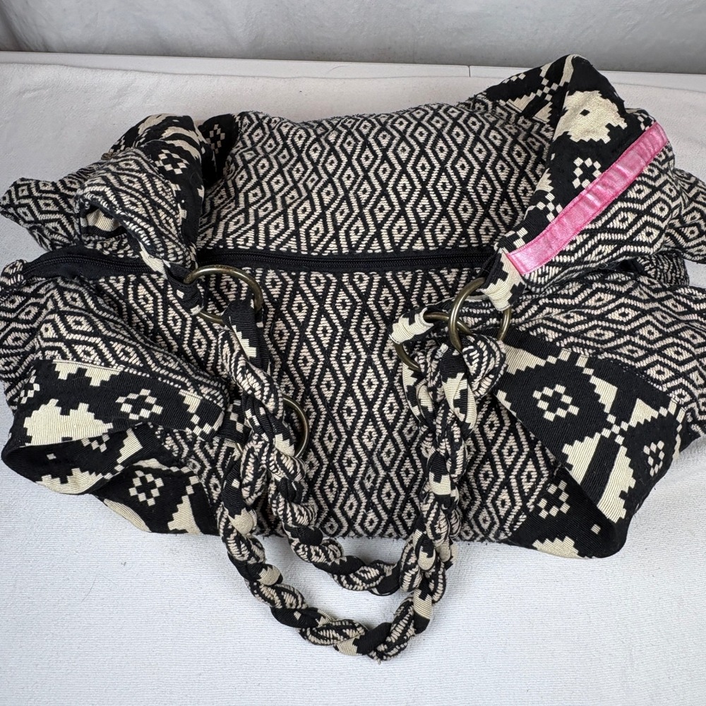 Stela 9 Shiva Boho Hobo Bag Geometric Black Ivory Braided Handle Shoulder Bag - Picture 10 of 16